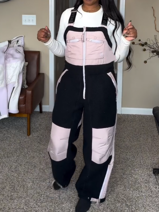 Adjustable Buckle Straps Zip Up Pockets Ski Wear Jumpsuit