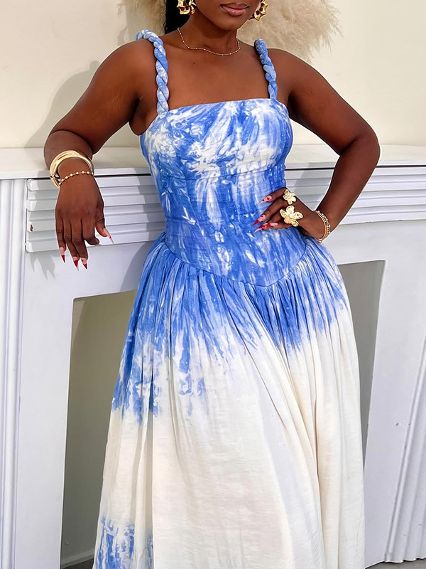 Square Neck Printed Sleeveless Halter Dress