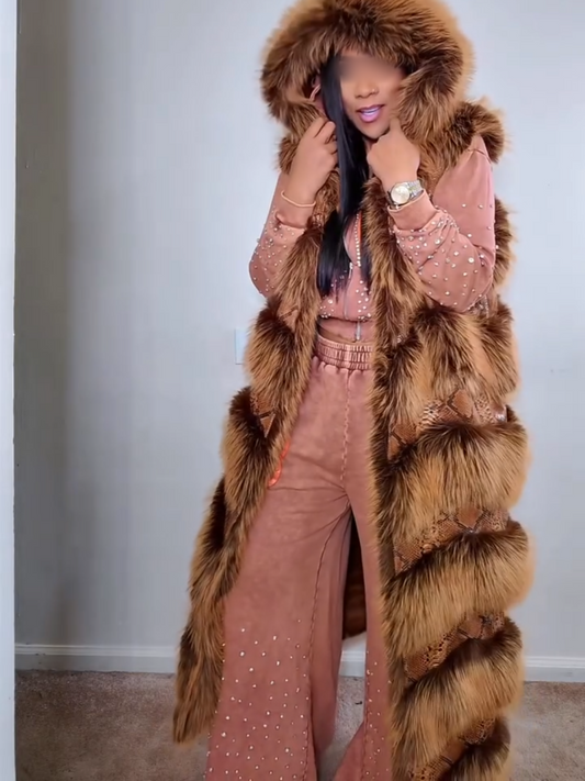 Faux Fur Trim Hooded Vest