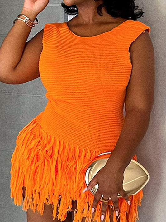 Knitted Tassel Sexy Open Back Dress