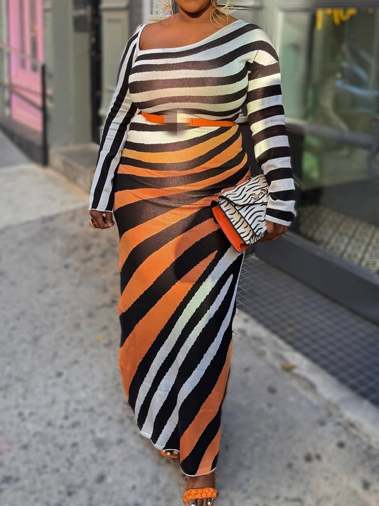 Asymmetric Striped Knitted Maxi Dress