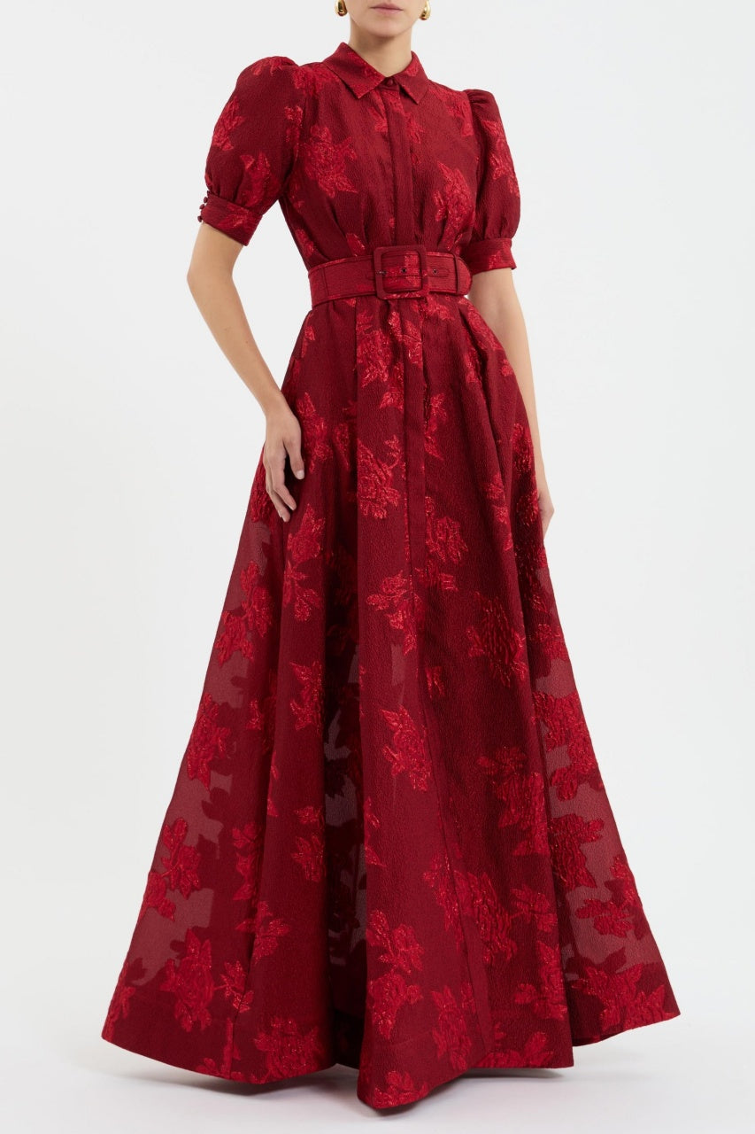 Pink Waist-cinching Button-down Maxi Dress