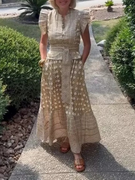 Ruffle Sleeve Plaid Two Pieces Dress