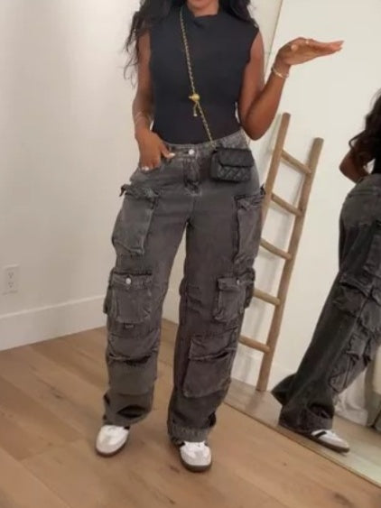 Women's Y2K Baggy Straight Wide Leg Cargo Jeans