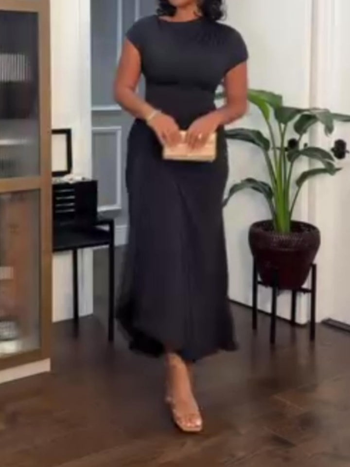 Round Neck Slit Solid Color Casual Dress