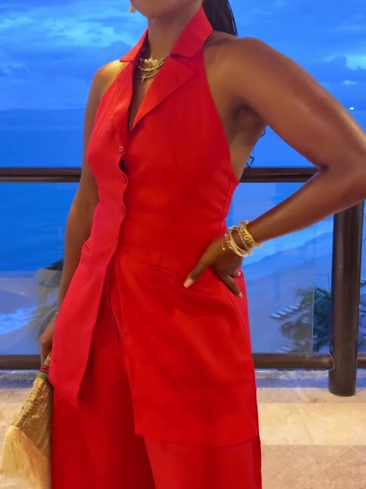 Sleeveless Halterneck Wide-leg Jumpsuit