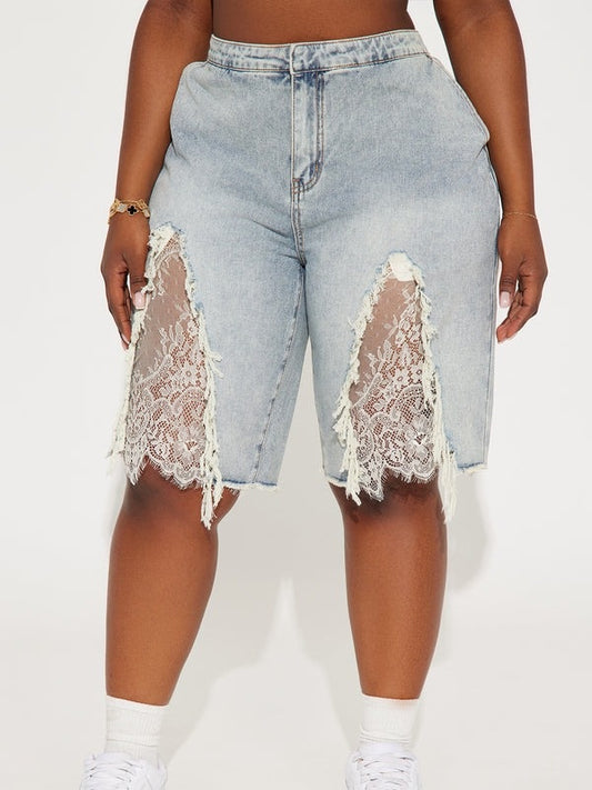 Lace Detail Denim Shorts