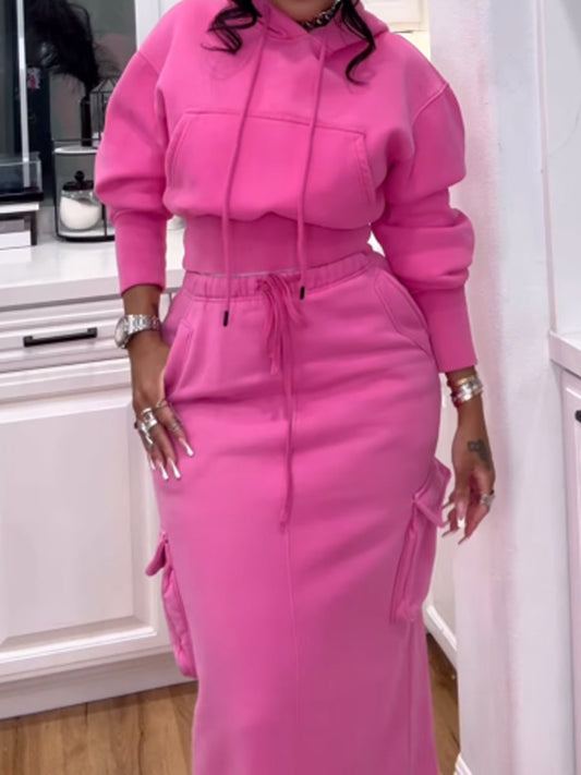 Women's Fashion Hooded Pockets Two Pieces Set