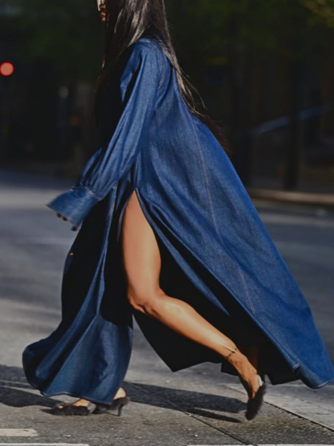 Dark Denim Flared Shirt Dress