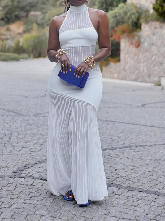 Sleeveless Hanging Neck Splicing Dress