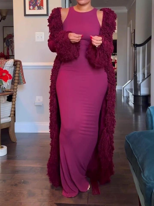 Fashionable Fringed Knitted Cardigan Coat