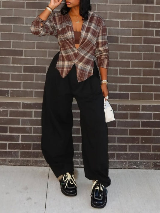 Sexy Twisted Plaid Blouse