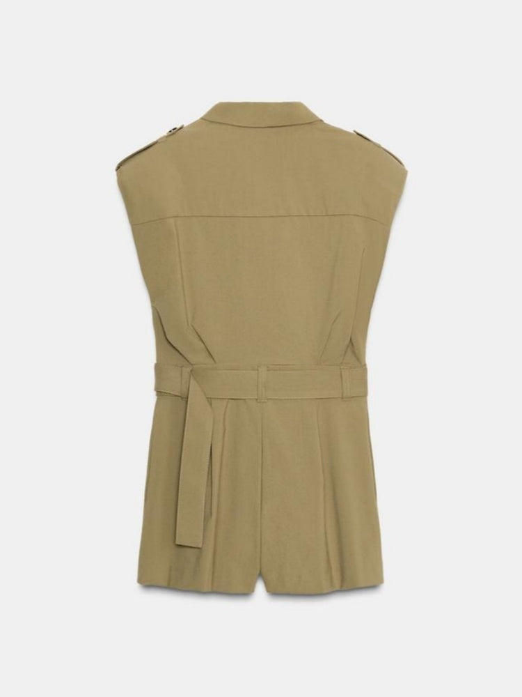 Button-down Lapel Short Jumpsuit