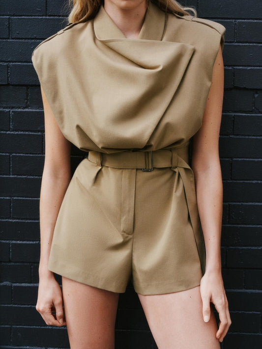 Button-down Lapel Short Jumpsuit