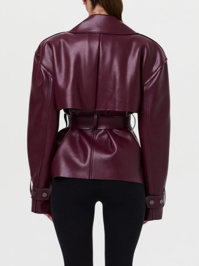 Cropped Leather Trench Jacket