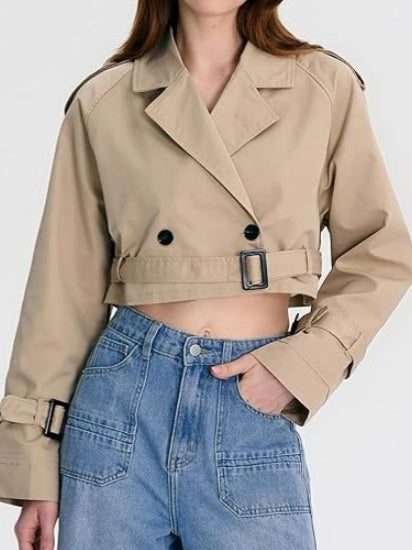 Cropped Double Breasted Trench Coat