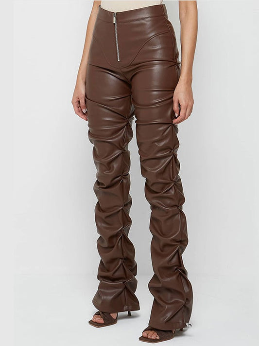 Skinny PU Leather Flared Pants
