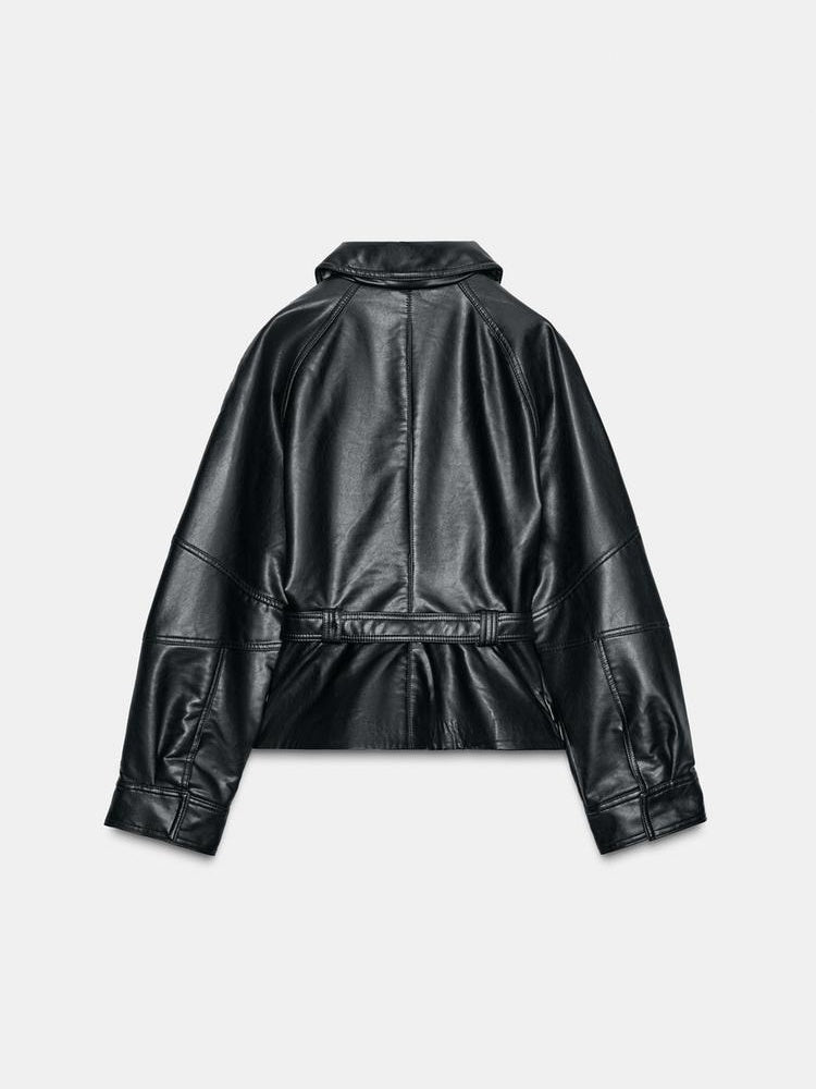 Ruffled Faux Leather Jacket