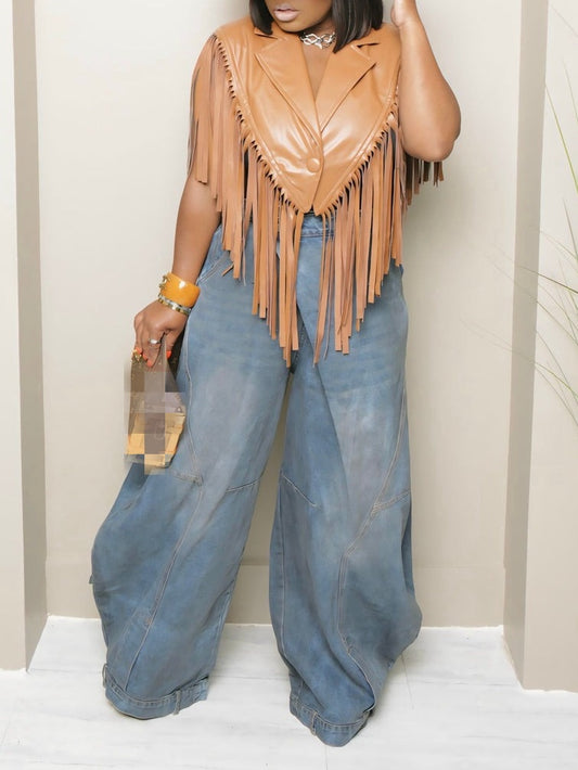 Sleeveless Fringed Blazer Vest