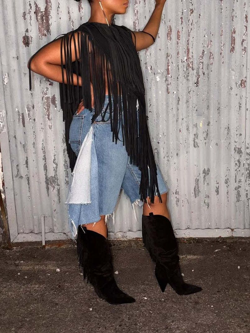 Suede Fringe Top