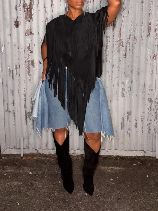 Suede Fringe Top