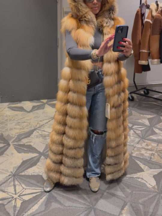 Eco-friendly Fox Fur Full Length Vest