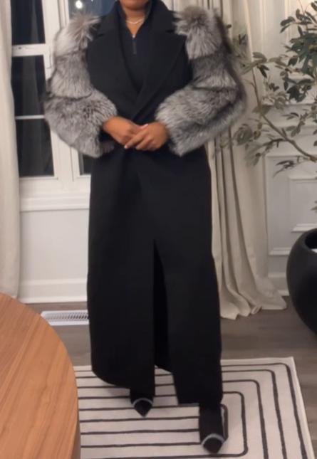 Fur Sleeve Stitching Full-Length Coat