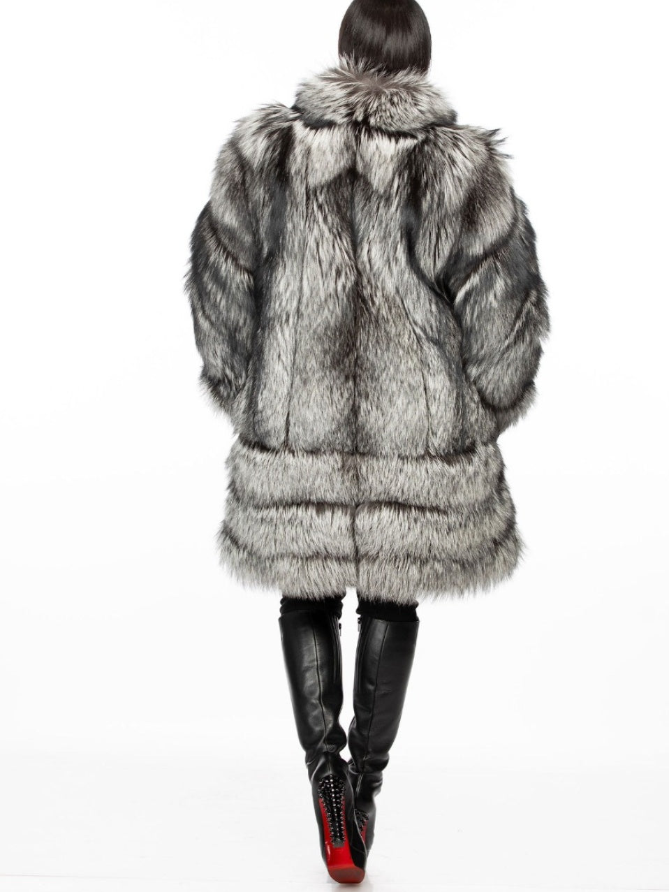 Eco-friendly Silver Fox Fur Mid-length Coat