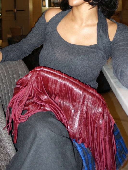 Leather Fringed Framed Clutch