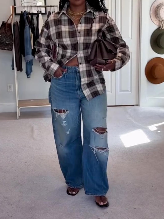 Defined-Waist Plaid Shirt