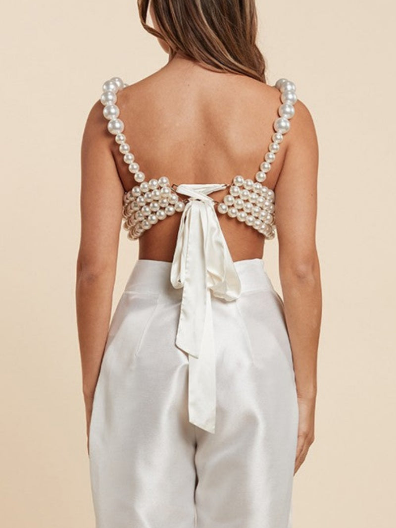 Hand-knitted Pearl Halter Tank Top