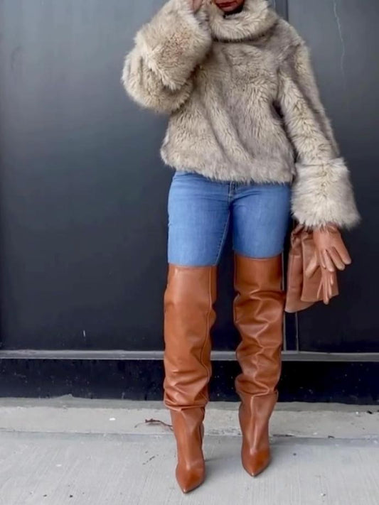 Faux Fur Pullover Top