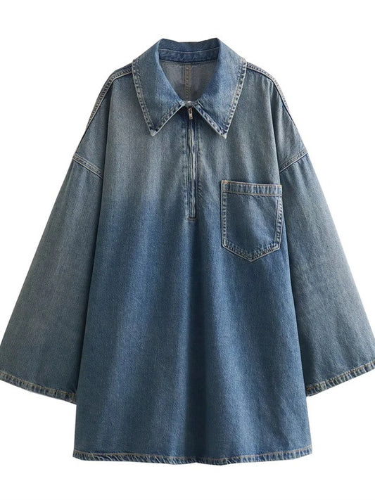 Long-sleeved Loose Denim Dress