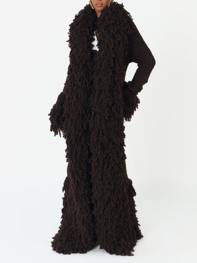 Fringe Knit Maxi Coat