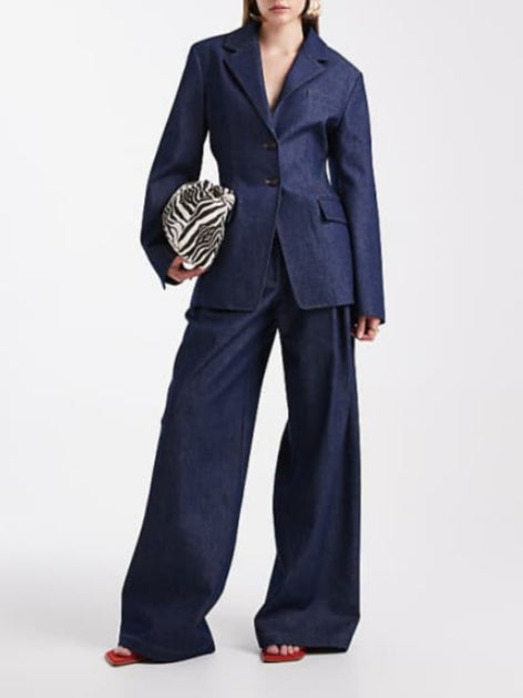 Tailored Denim Cinch Waist Blazer