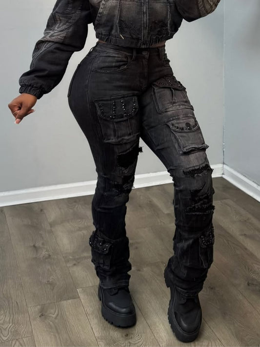 Cropped Hooded Jacket Two Pieces Set