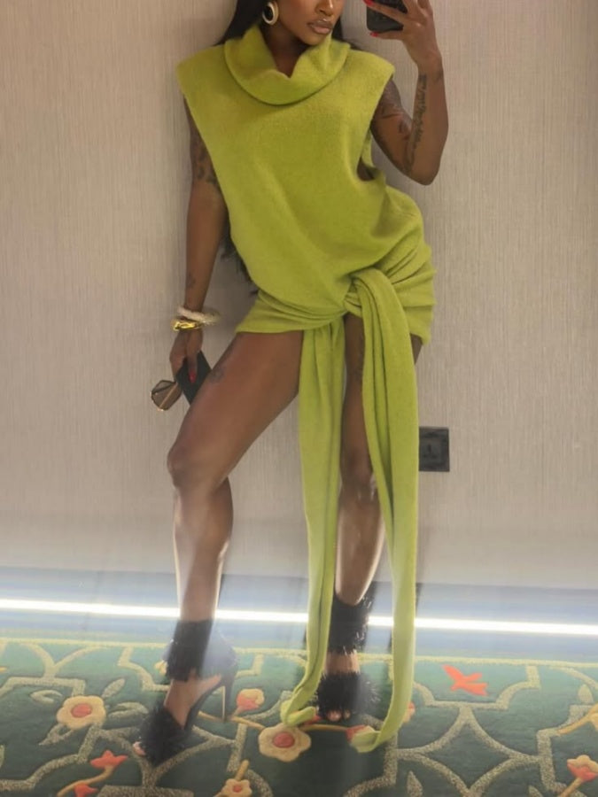 Sleeveless Twisted Knit Mini Dress