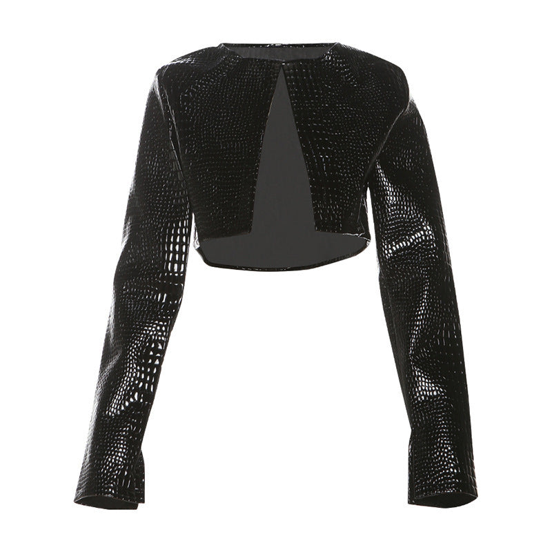 Snakeskin Cropped Leather Jacket