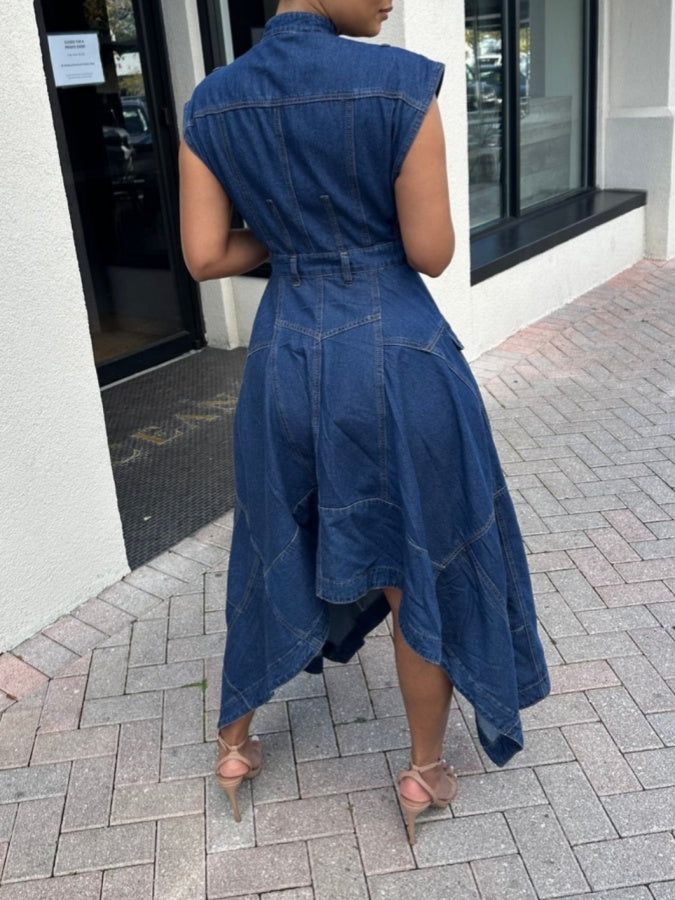 Sleeveless Asymmetrical Denim Dress