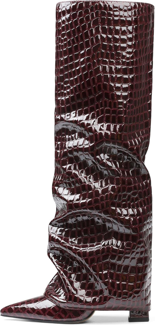 Women's Wide Calf Chunky High Heel Knee High Boots