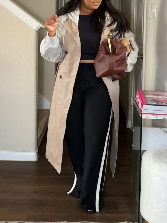 Hooded Sweatshirt Trench Coat