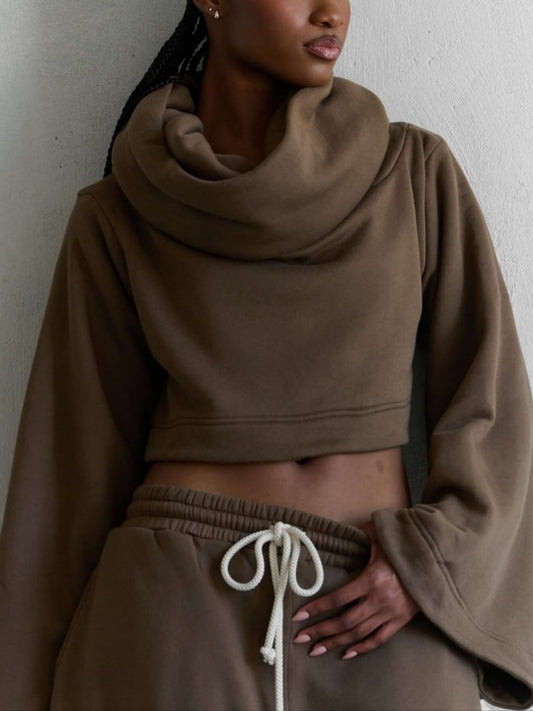 Bell Sleeves Cropped Hoodie Sweater