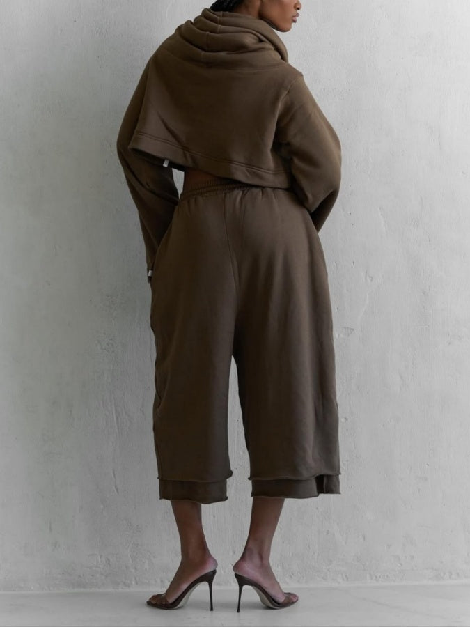 Cropped Hoodie Sweater Jogging Pants Set