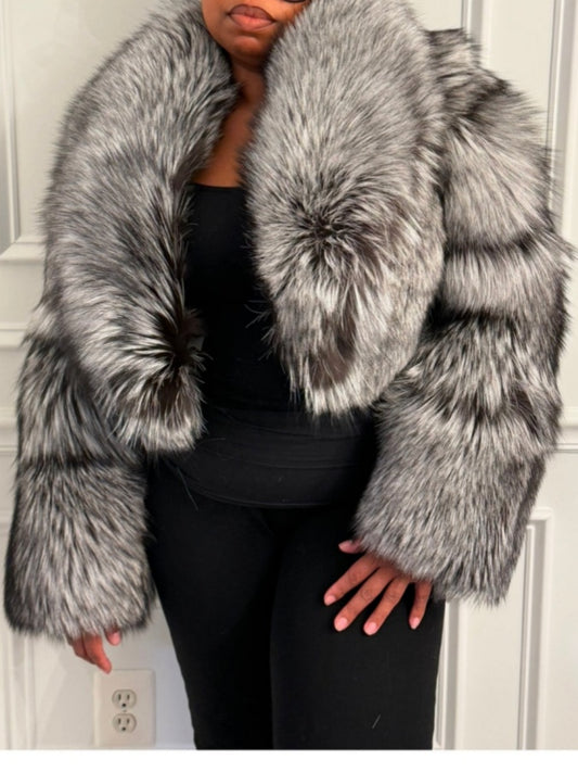 Eco-friendly Silver Fox Fur Cropped Jacket