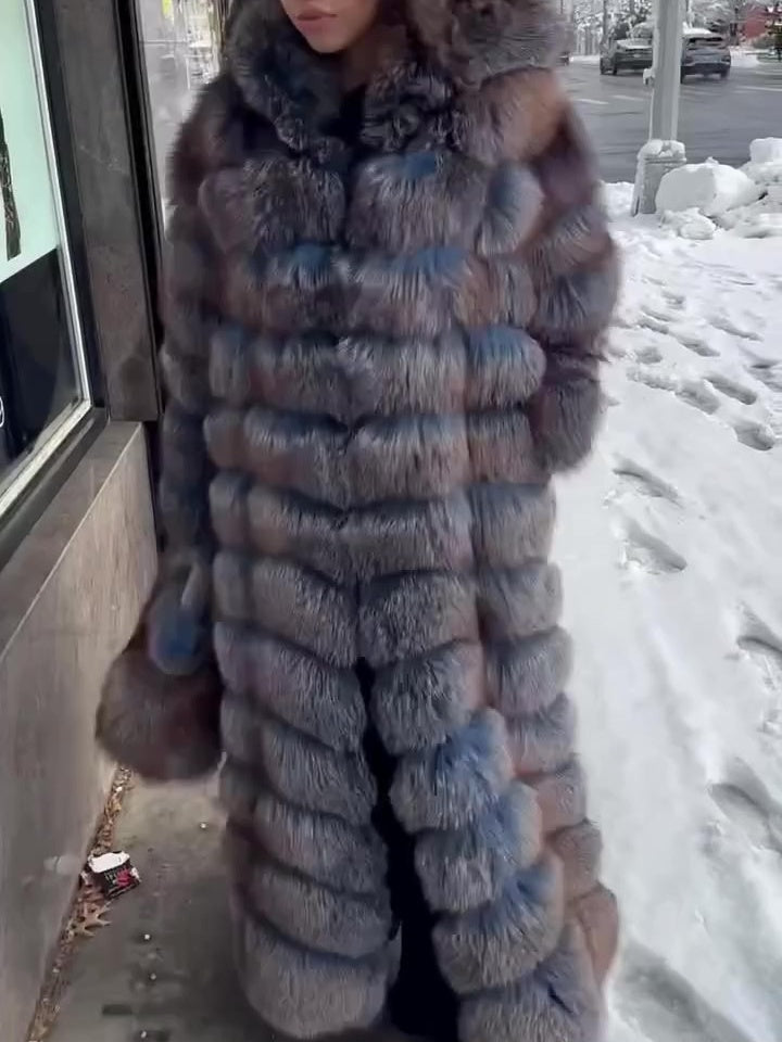 Hooded Full-length Fur Coat