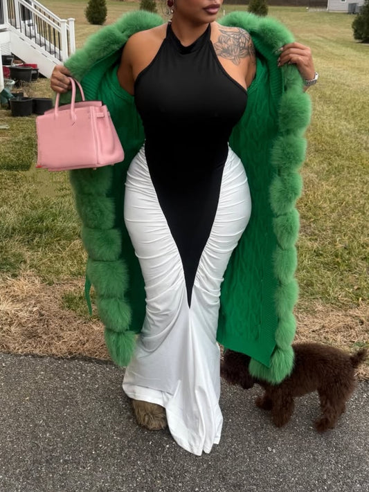 Fox Fur Trim Knit Cardigan