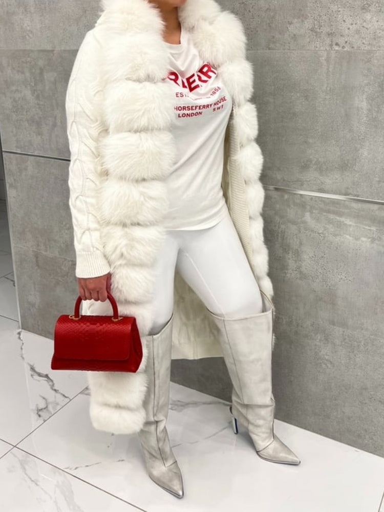 Fox Fur Trim Knit Cardigan