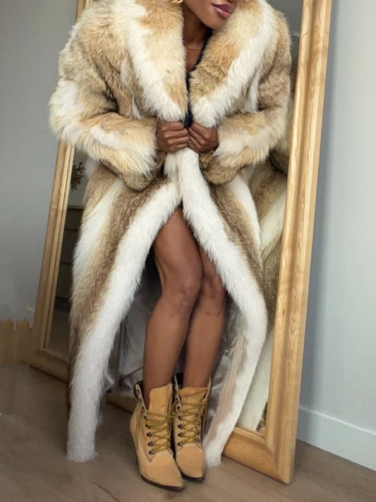 Faux Fur Long Coat With Lapel