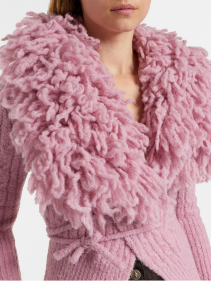 Statement Fringed Ribbed Knit Cardigan