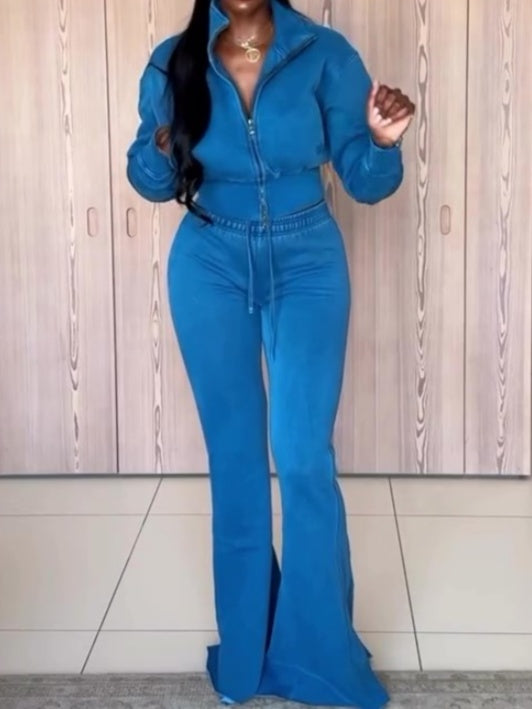 Zip Jacket & Flared Joggers Two Pieces Set